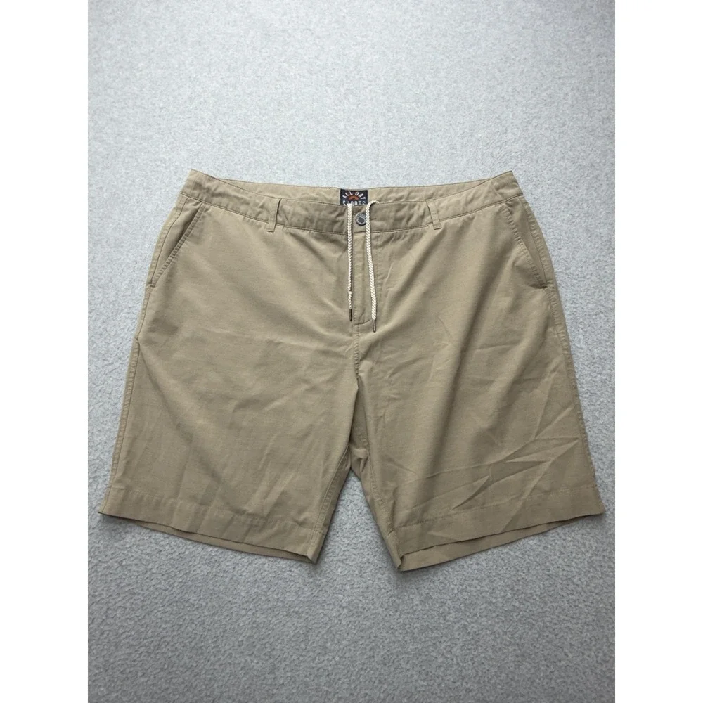 Faherty All Day Shorts Mens 40 Beige Chino 9 Inseam Drawstring Stretch Casual